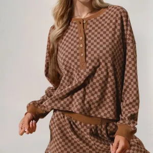 Double Take Checkered Half-Button Top and Shorts Set - Stylish &amp; Comfortable 2Pc