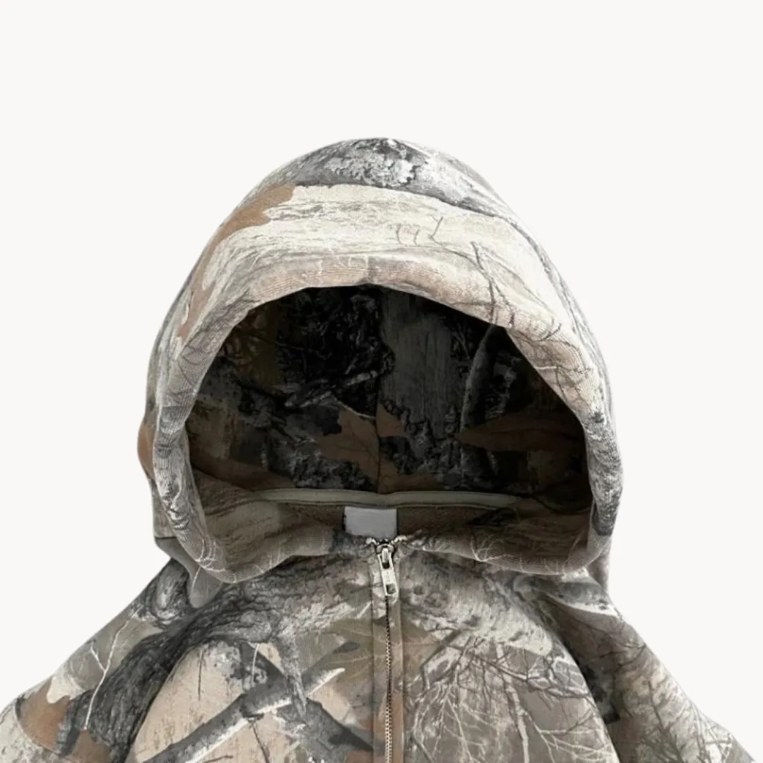 Drayven | Mens Camo Zip-Up Hoodie or Jumper with Camouflage Print – Urban Streetwear or Hunting Style Sweatshirt