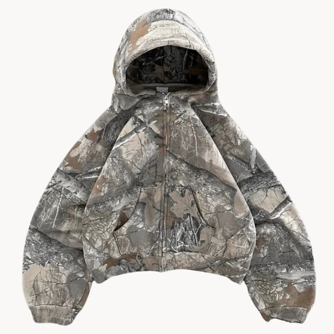 Drayven | Mens Camo Zip-Up Hoodie or Jumper with Camouflage Print – Urban Streetwear or Hunting Style Sweatshirt