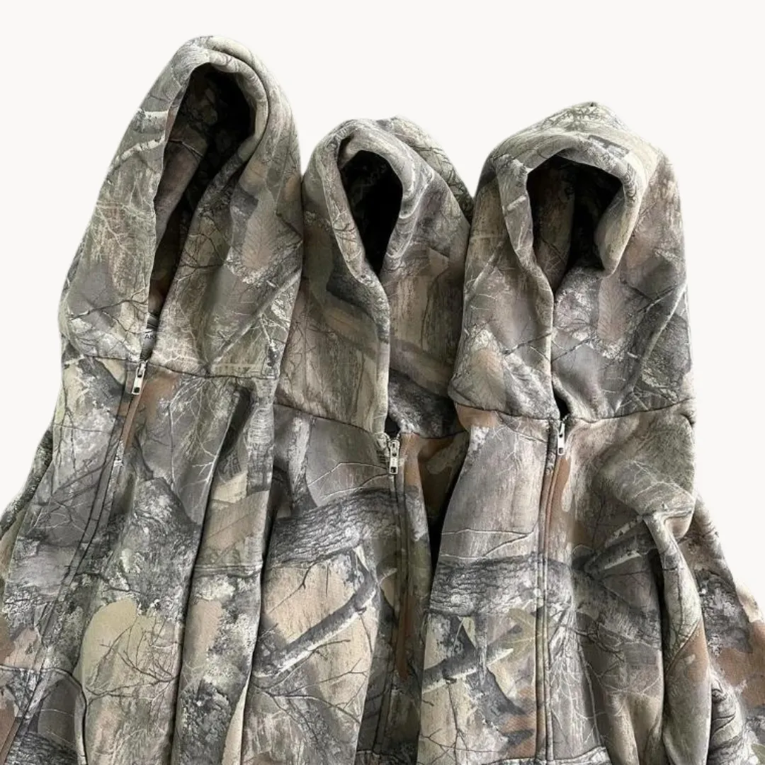 Drayven | Mens Camo Zip-Up Hoodie or Jumper with Camouflage Print – Urban Streetwear or Hunting Style Sweatshirt
