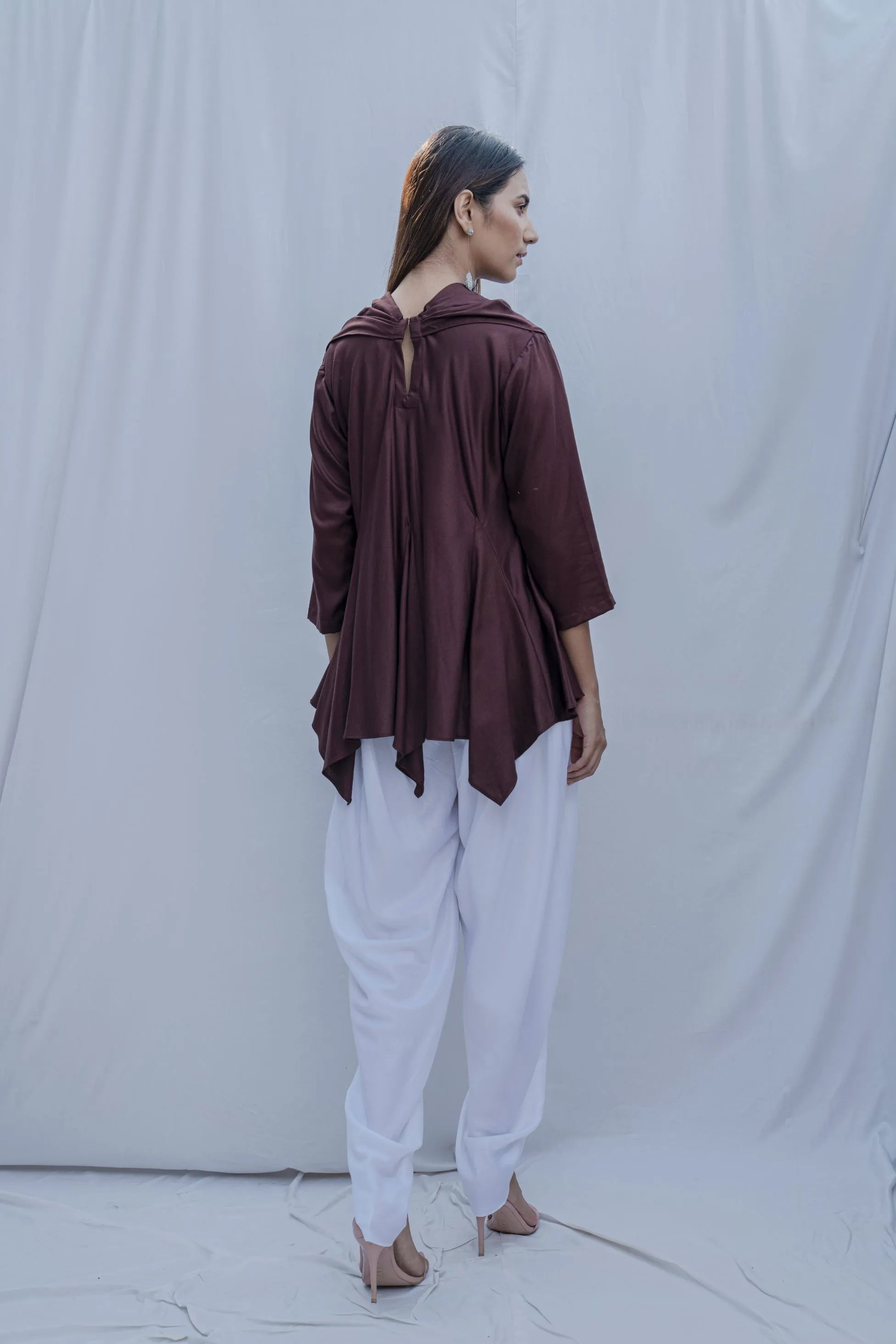 Dream Cowl Top in Brown  and Tulip Dhoti in White - Set