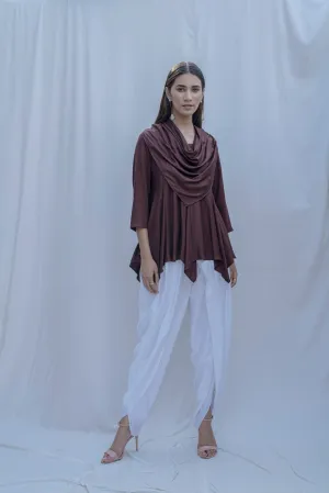 Dream Cowl Top in Brown  and Tulip Dhoti in White - Set