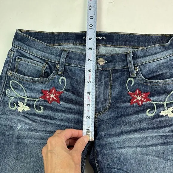 Driftwood Floral Embroidered Skinny Jeans 27 Low Rise Y2K Boho Hippie Grunge