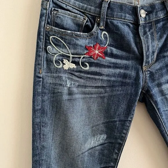 Driftwood Floral Embroidered Skinny Jeans 27 Low Rise Y2K Boho Hippie Grunge