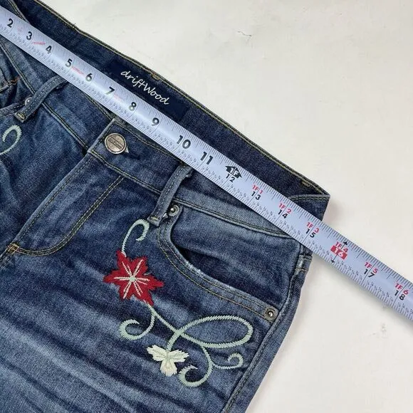 Driftwood Floral Embroidered Skinny Jeans 27 Low Rise Y2K Boho Hippie Grunge