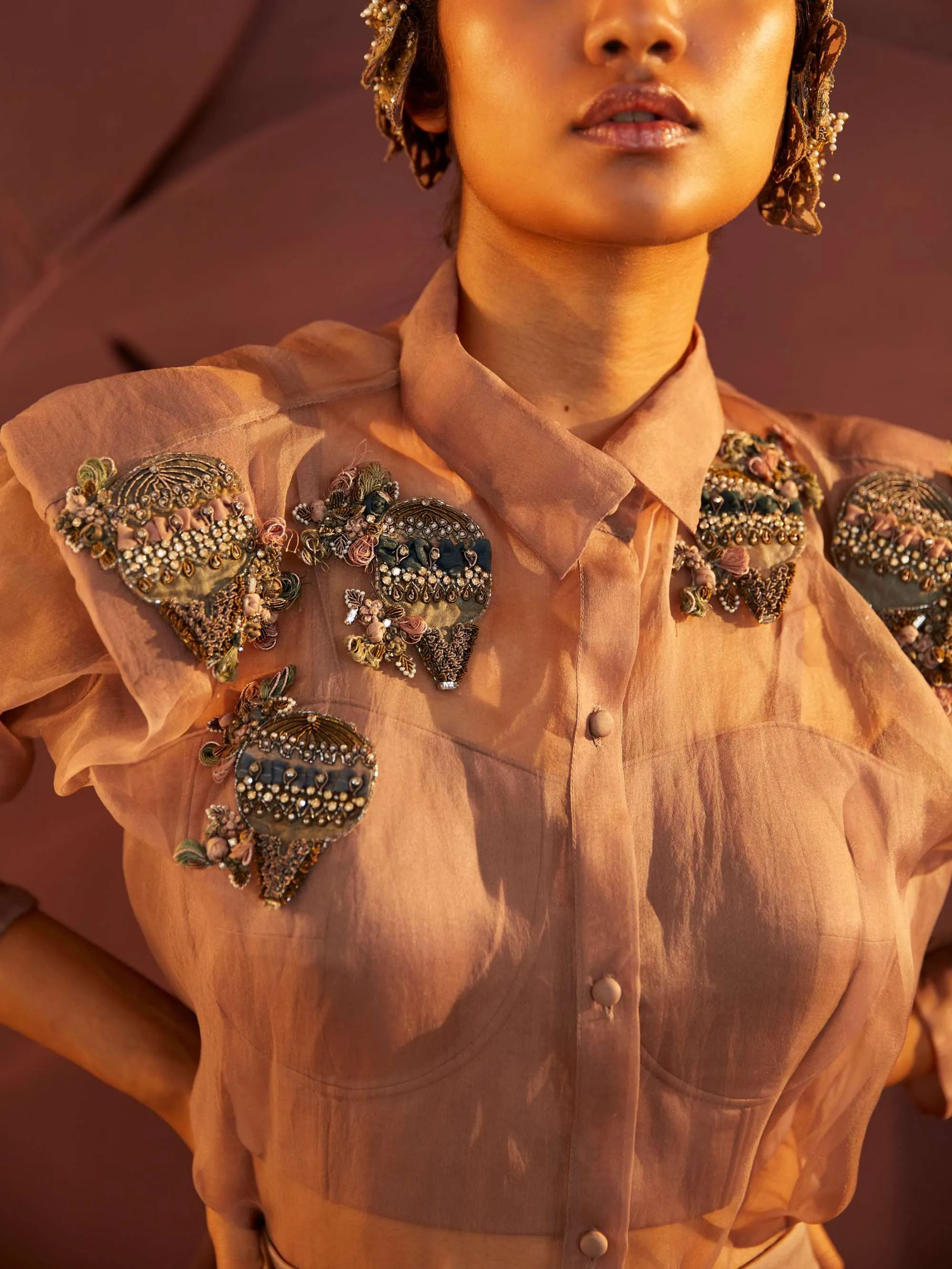 Dusty Rose Organza Shirt And Pant Set