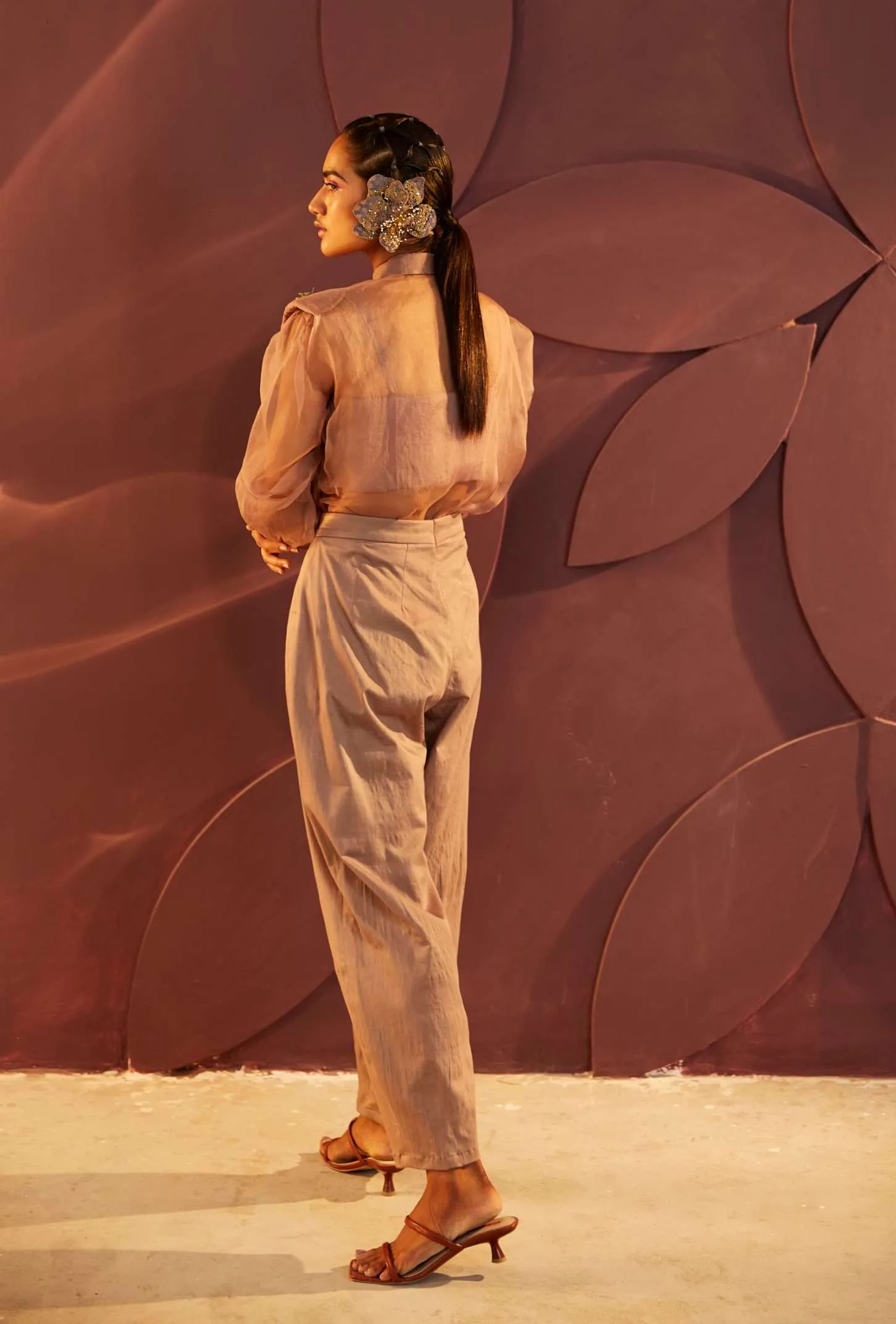 Dusty Rose Organza Shirt And Pant Set