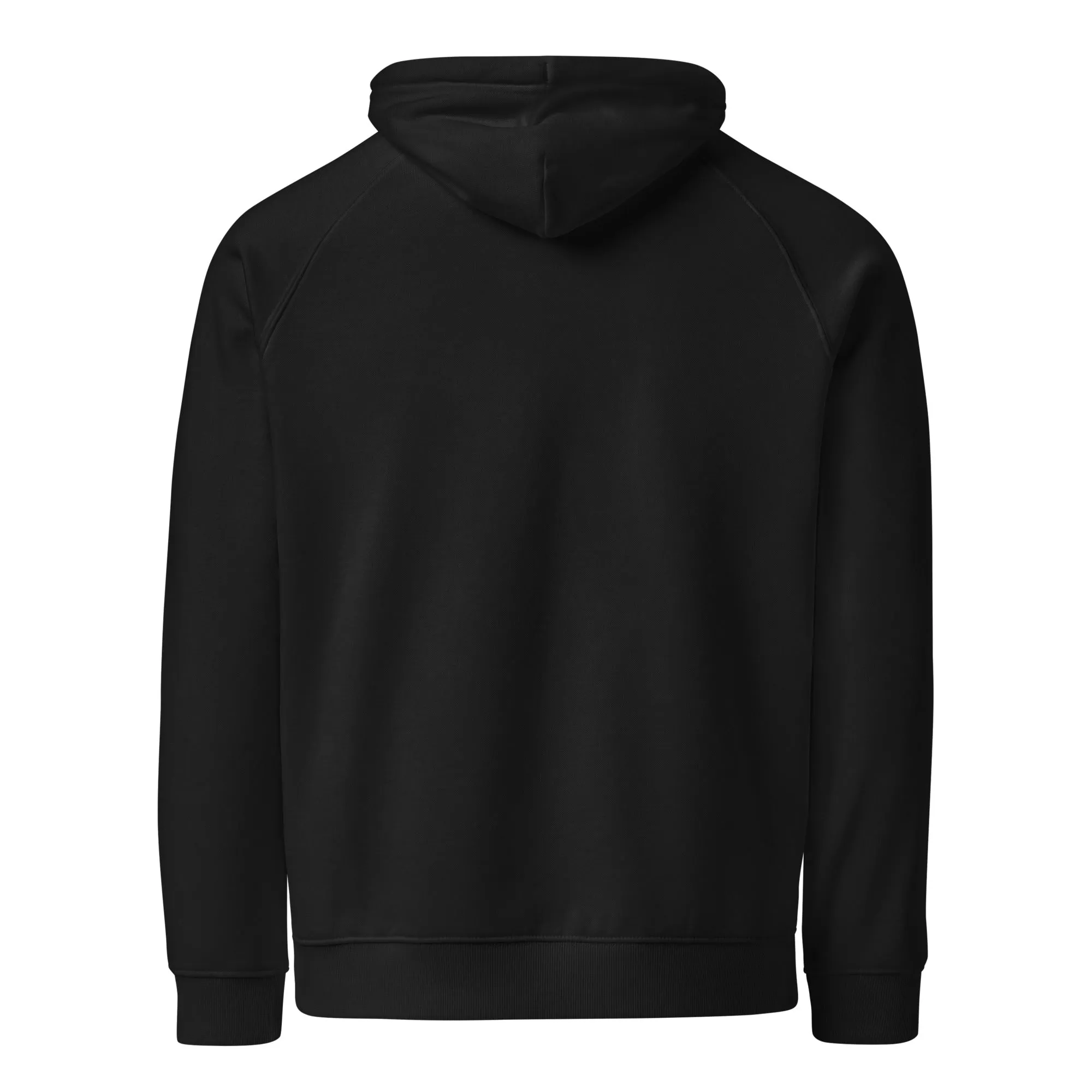Emblem Embroidered on Front of Black Sweatshirt Nova Edge Threads Emblem Clean Black Eco Raglan Hoodie