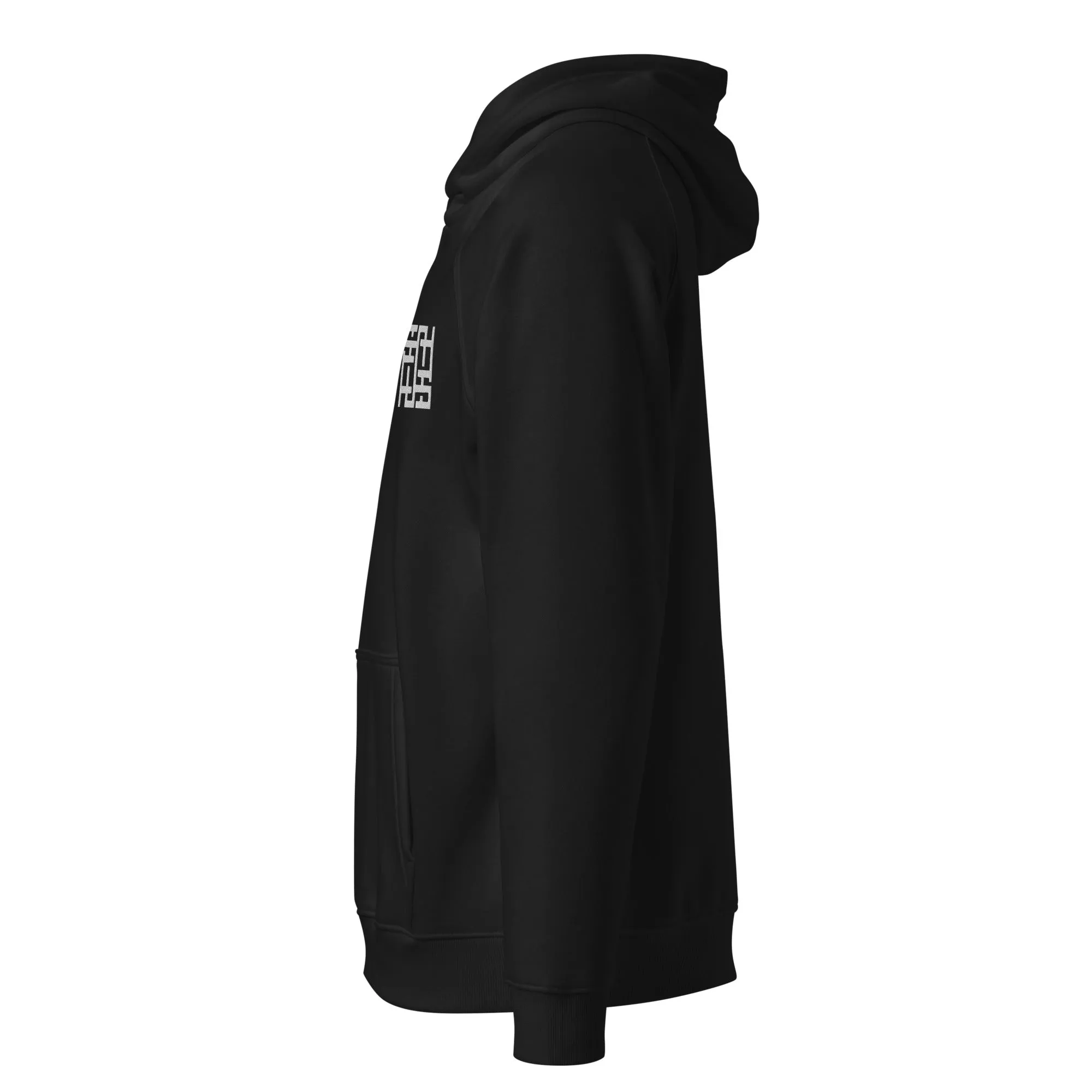 Emblem Embroidered on Front of Black Sweatshirt Nova Edge Threads Emblem Clean Black Eco Raglan Hoodie