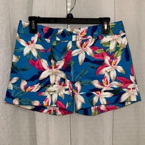 Express 2 Tropical Floral Blue Pink Beige Green Cuffed Hem Chino Shorts