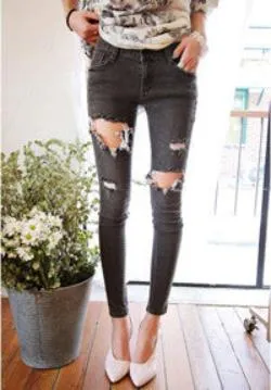 Fashion Casual Women Brand Vintage High Waist Skinny Denim Jeans Slim Ripped Pencil Jeans Hole Pants Female Girls Trousers