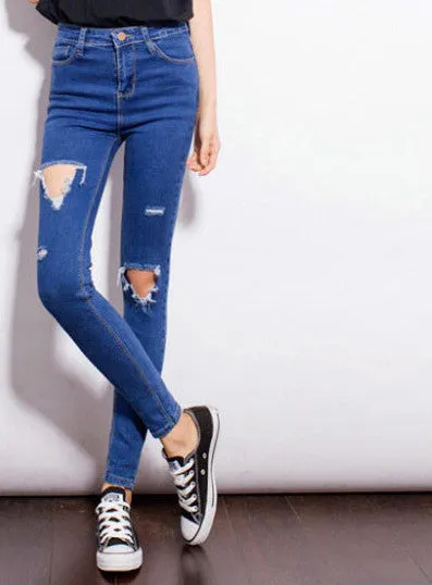 Fashion Casual Women Brand Vintage High Waist Skinny Denim Jeans Slim Ripped Pencil Jeans Hole Pants Female Girls Trousers