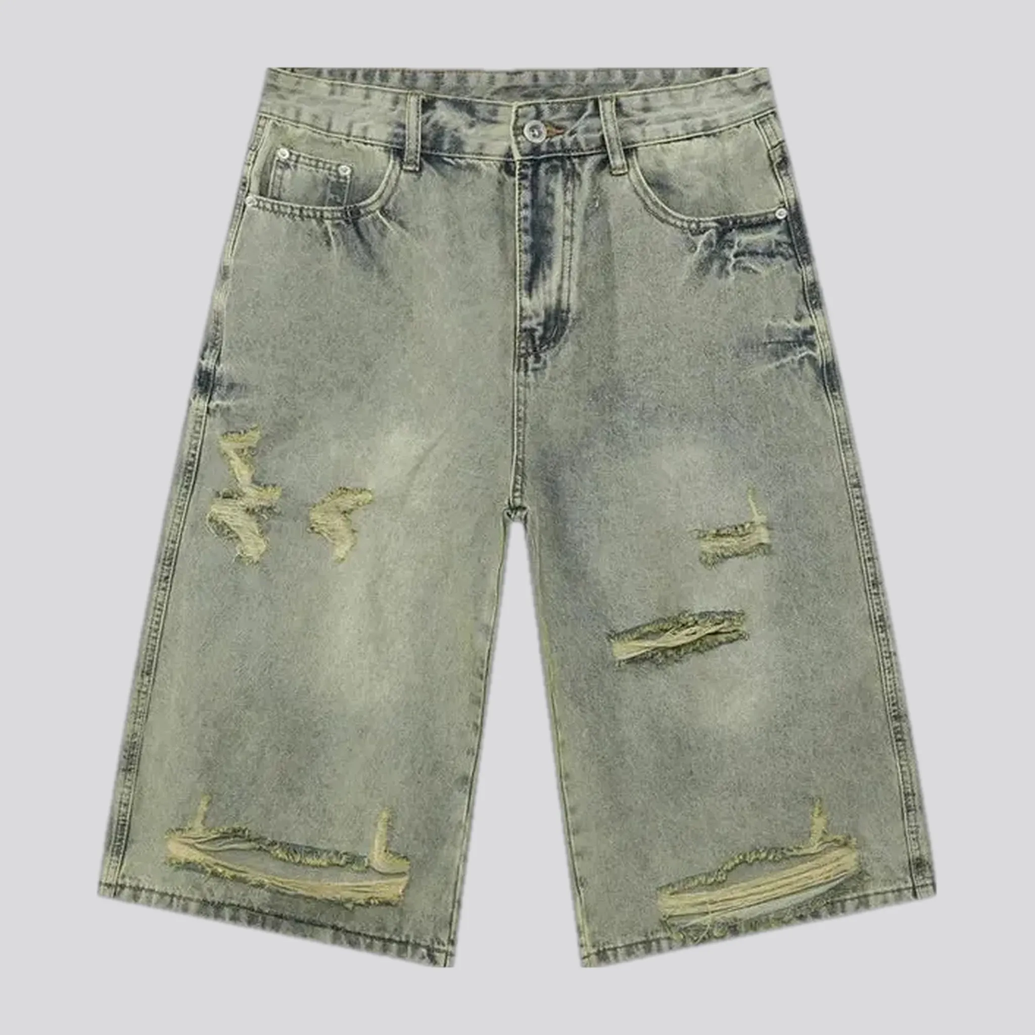 Fashionable torn retro men's jeans shorts