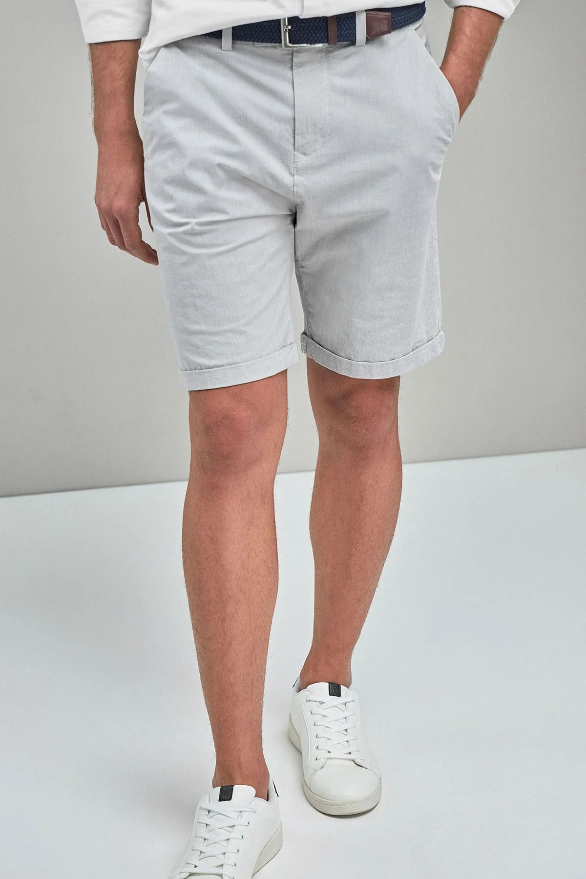 Fine Stripe Belted Shorts