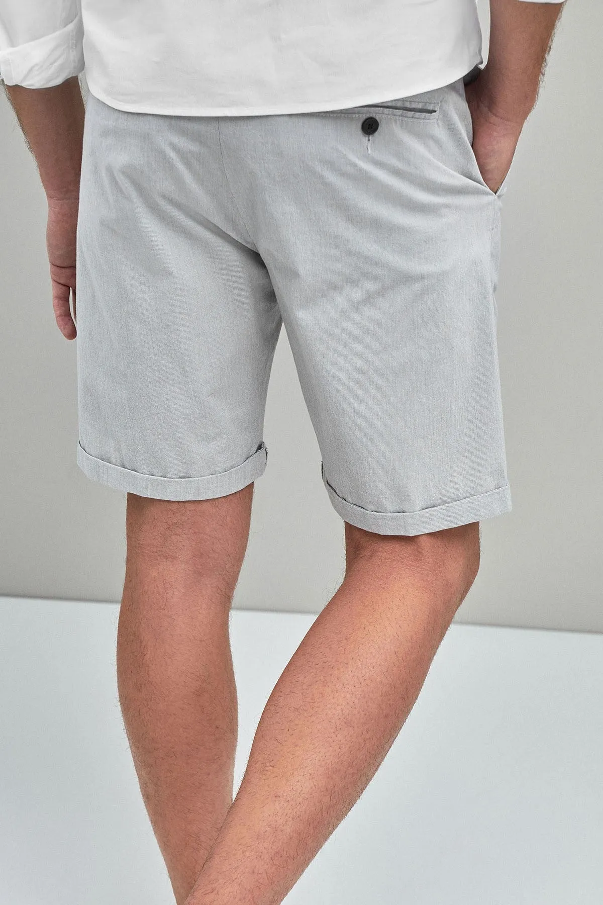 Fine Stripe Belted Shorts