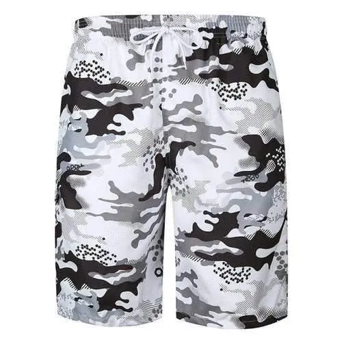 Flap Pocket Camouflage Print Hawaiian Bermuda Shorts - White L
