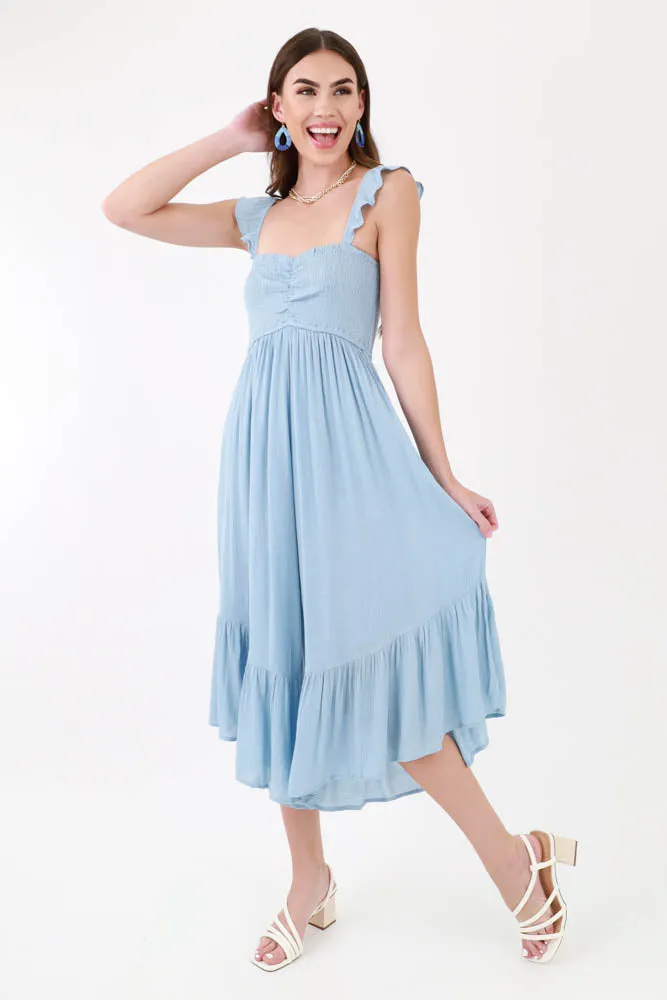 Flowy Smocked Jumpsuit -Light Blue