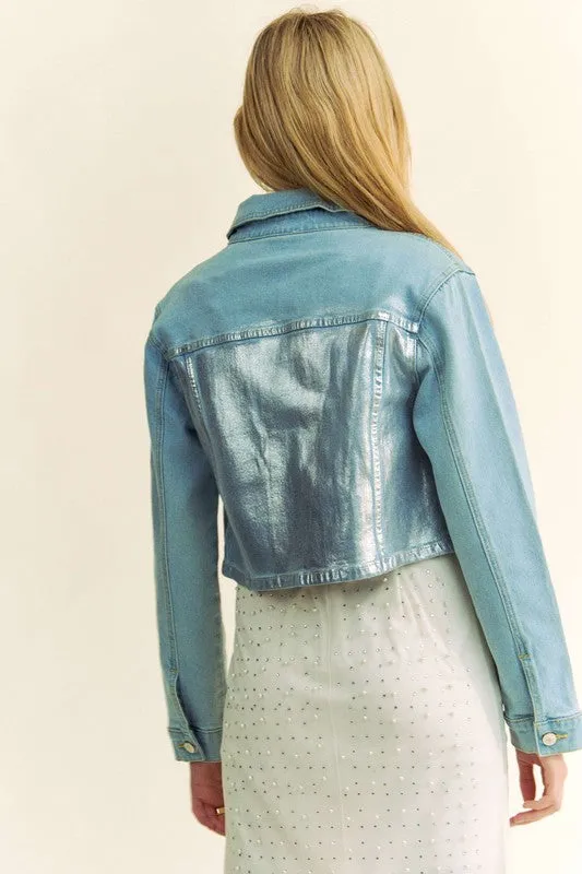 FOILED DENIM CROP JACKET