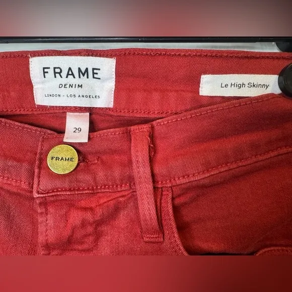 FRAME Le High Skinny Hunter Red Coated Jeans Size 29