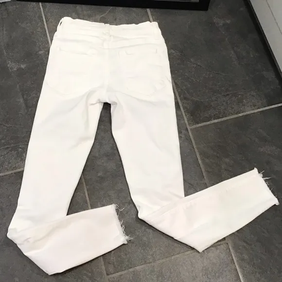 Frame Le Skinny De Jeanne Crop Jeans Raw Hem Distressed White Women’s Size 24