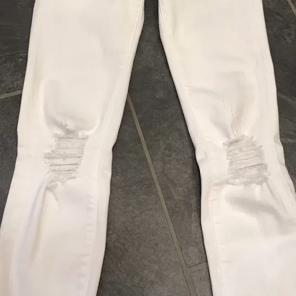 Frame Le Skinny De Jeanne Crop Jeans Raw Hem Distressed White Women’s Size 24