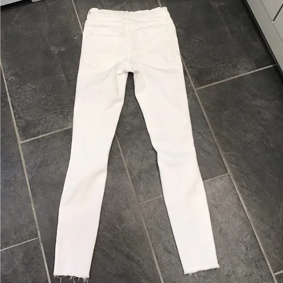 Frame Le Skinny De Jeanne Crop Jeans Raw Hem Distressed White Women’s Size 24