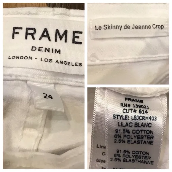 Frame Le Skinny De Jeanne Crop Jeans Raw Hem Distressed White Women’s Size 24