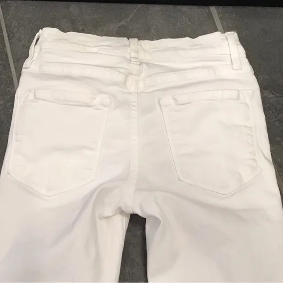 Frame Le Skinny De Jeanne Crop Jeans Raw Hem Distressed White Women’s Size 24