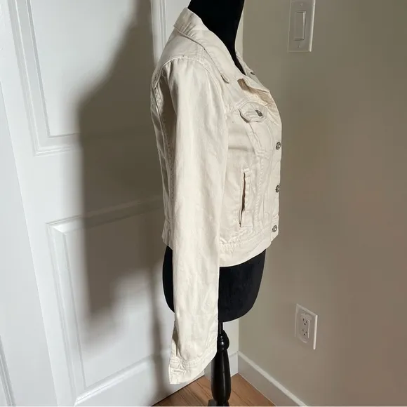 Free People Ecru White Button Up Patch Sleeve Rumors Denim Jacket Size XS