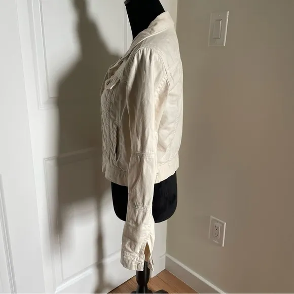 Free People Ecru White Button Up Patch Sleeve Rumors Denim Jacket Size XS