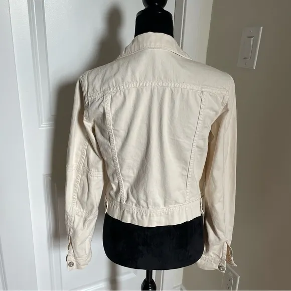 Free People Ecru White Button Up Patch Sleeve Rumors Denim Jacket Size XS