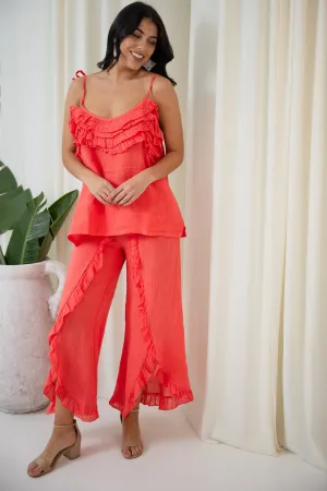 Frill Front Pant | Coral
