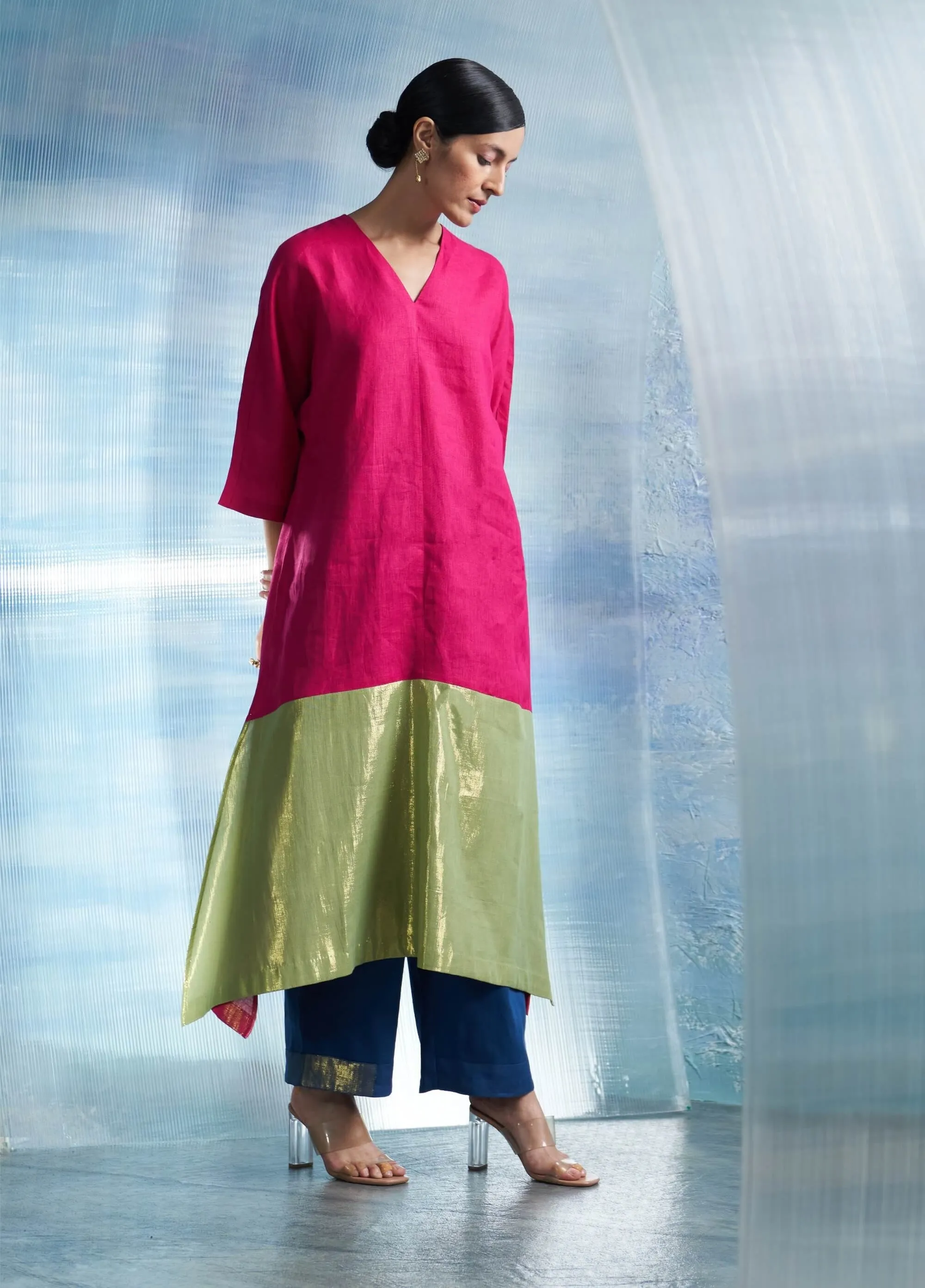 Fuchsia pink flowy kurta set
