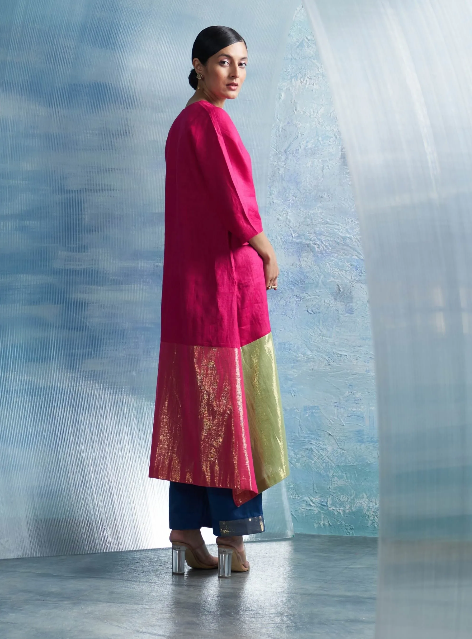Fuchsia pink flowy kurta set