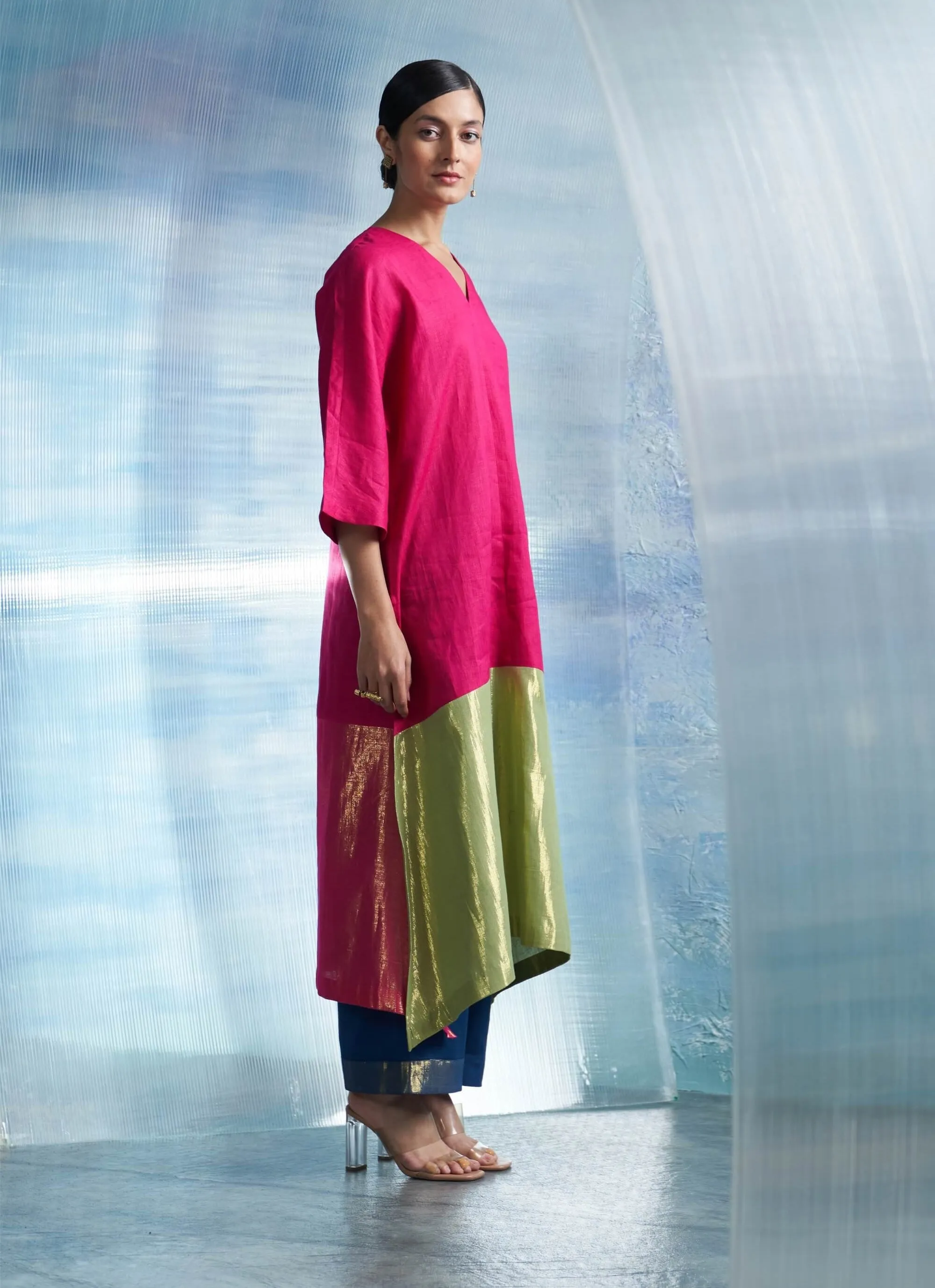 Fuchsia pink flowy kurta set