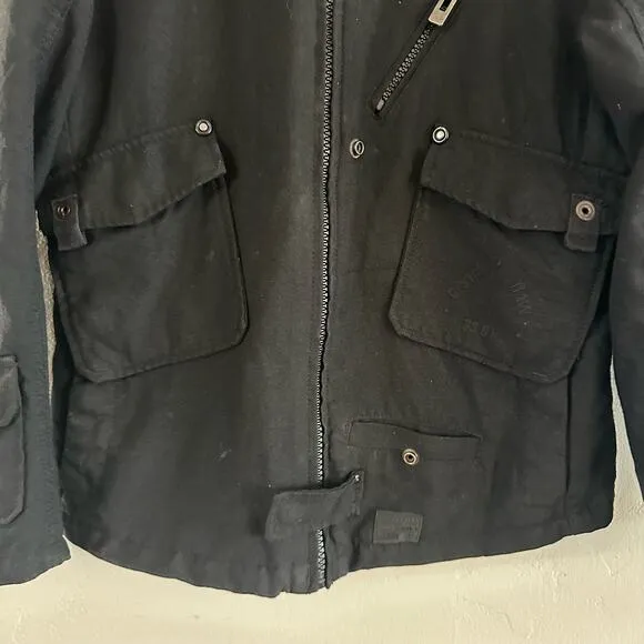 G Star Denim Full Zip Jacket Women's Medium Black Bomber Moto Biker Grunge