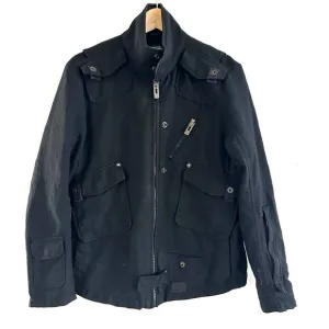 G Star Denim Full Zip Jacket Women's Medium Black Bomber Moto Biker Grunge