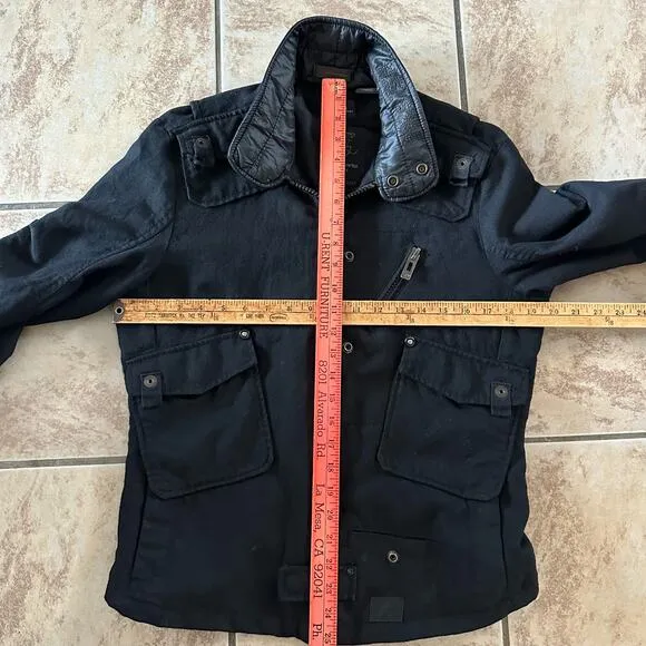 G Star Denim Full Zip Jacket Women's Medium Black Bomber Moto Biker Grunge