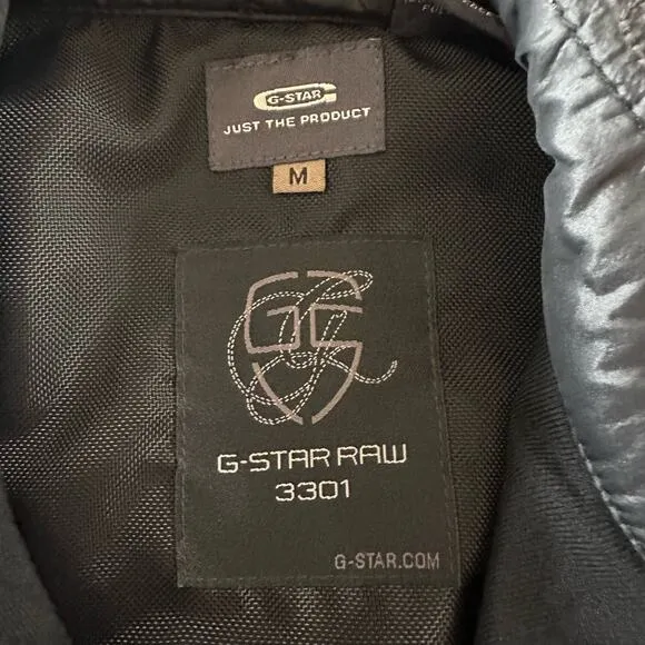 G Star Denim Full Zip Jacket Women's Medium Black Bomber Moto Biker Grunge