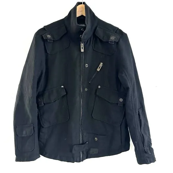 G Star Denim Full Zip Jacket Women's Medium Black Bomber Moto Biker Grunge