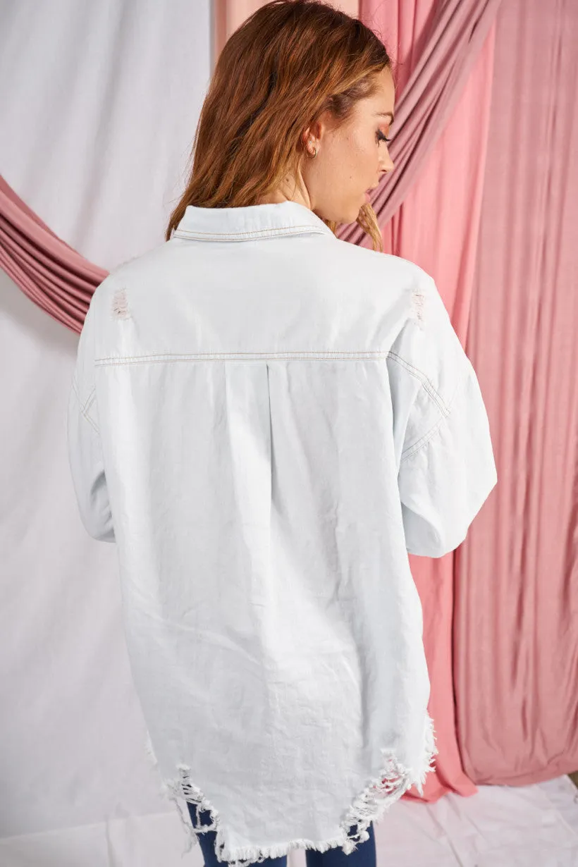 Get Their Attention Chambray Distressed Shirt