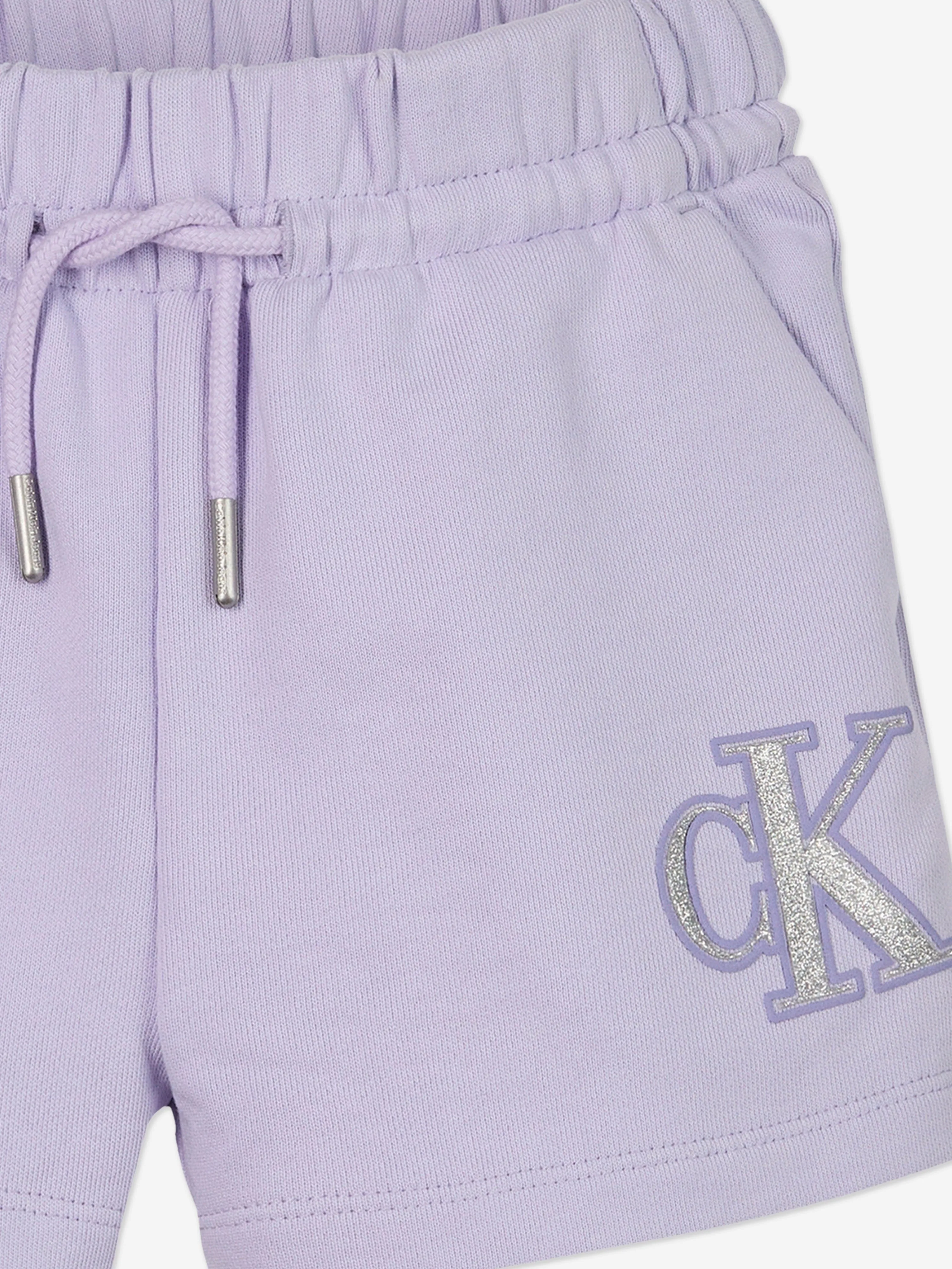 Girls Metallic CK Shorts in Purple