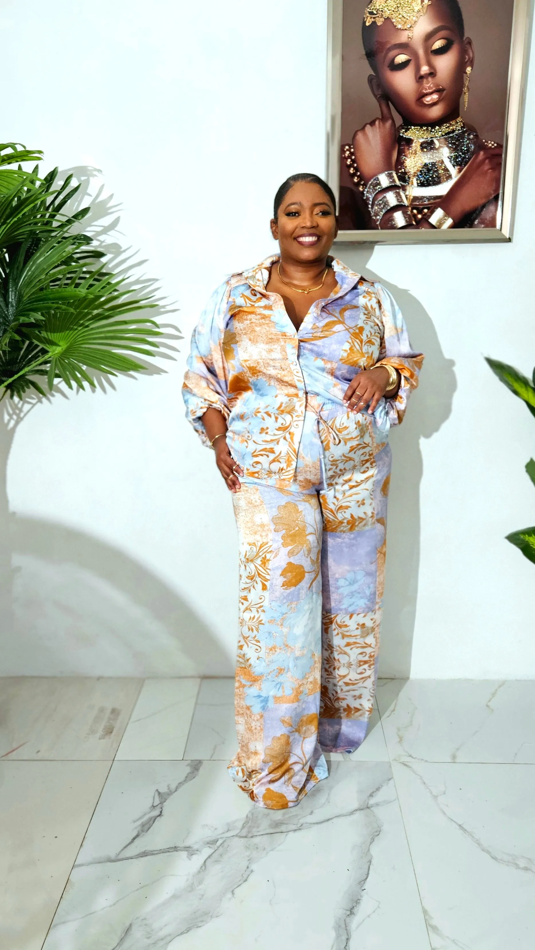 Golden Allure Satin Pants Set