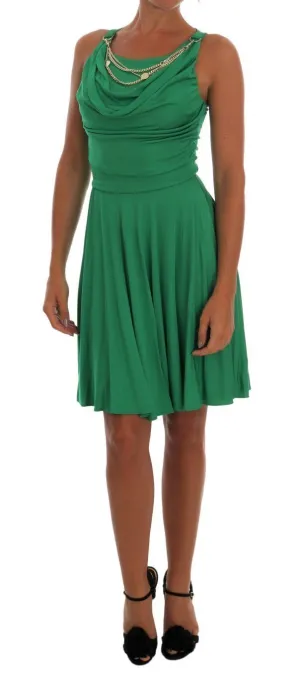 Green Stretch A-Line Gold Dress