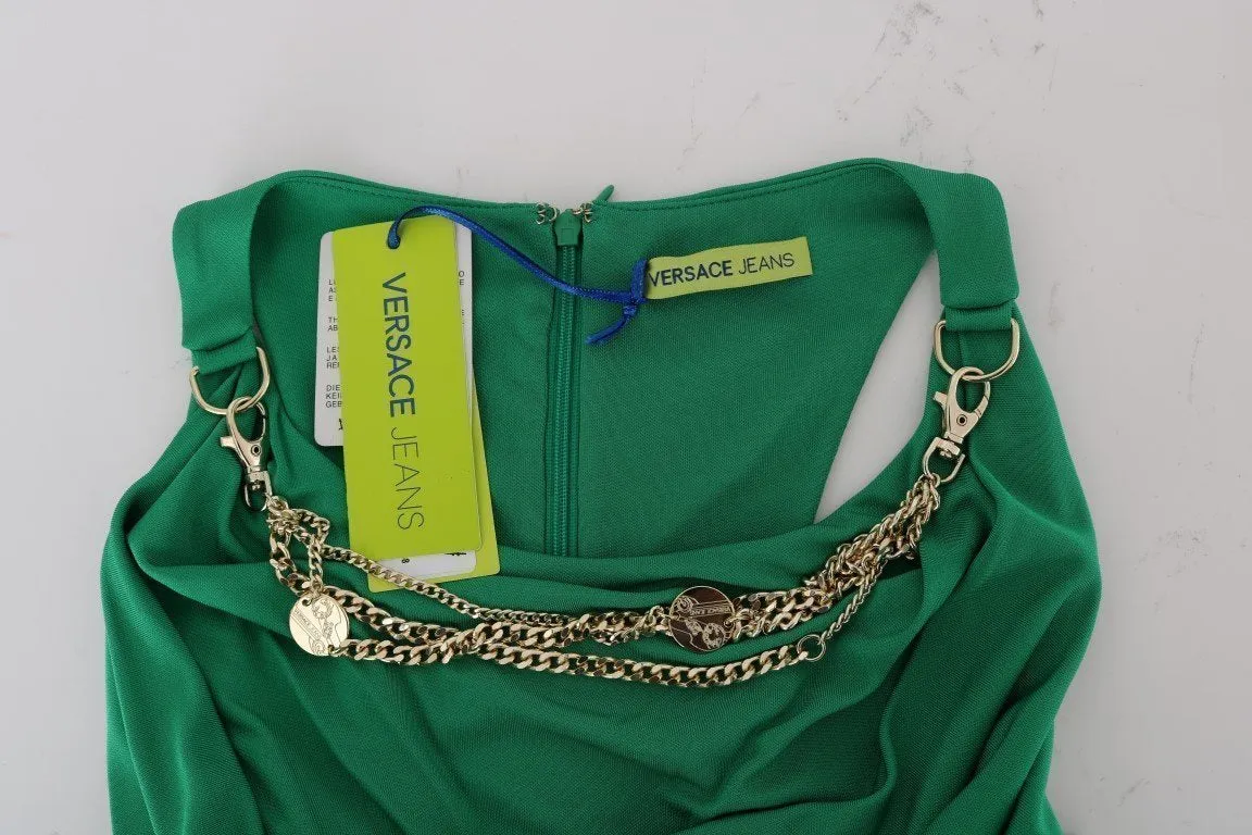 Green Stretch A-Line Gold Dress