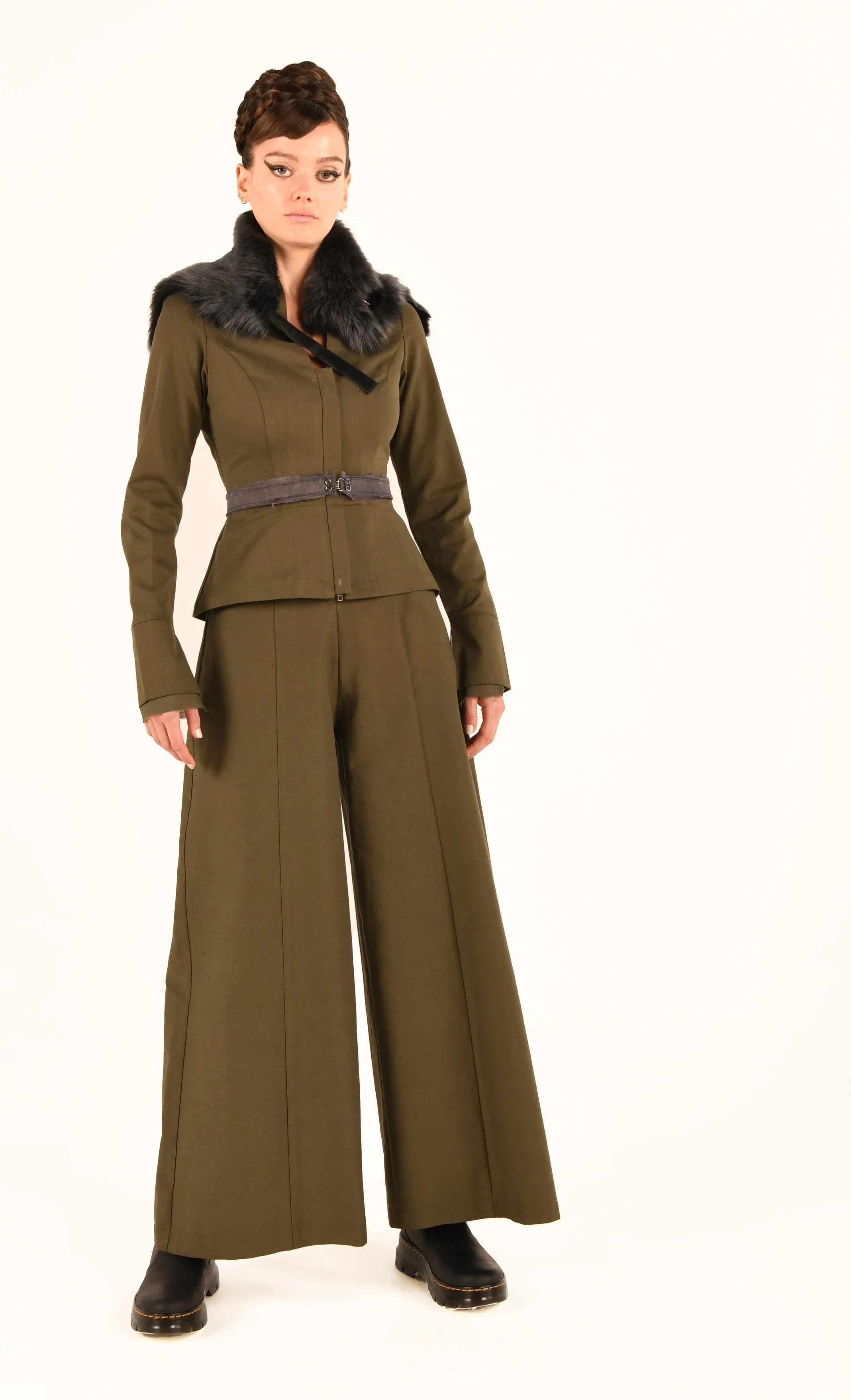 Grid Iron Pants in Olive Twill by Kim Schalk