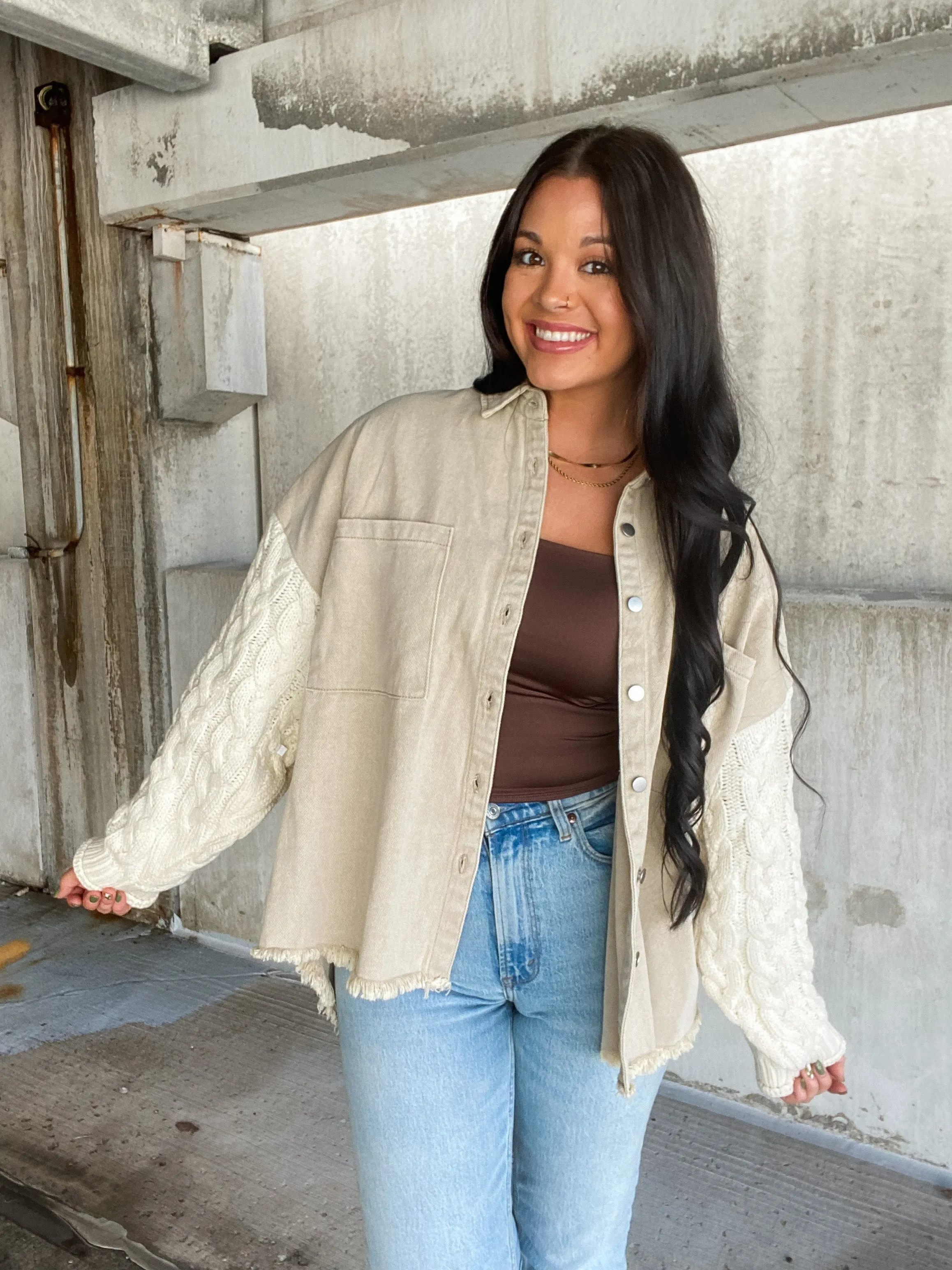 HARD TO LOVE SHACKET-CREAM & IVORY