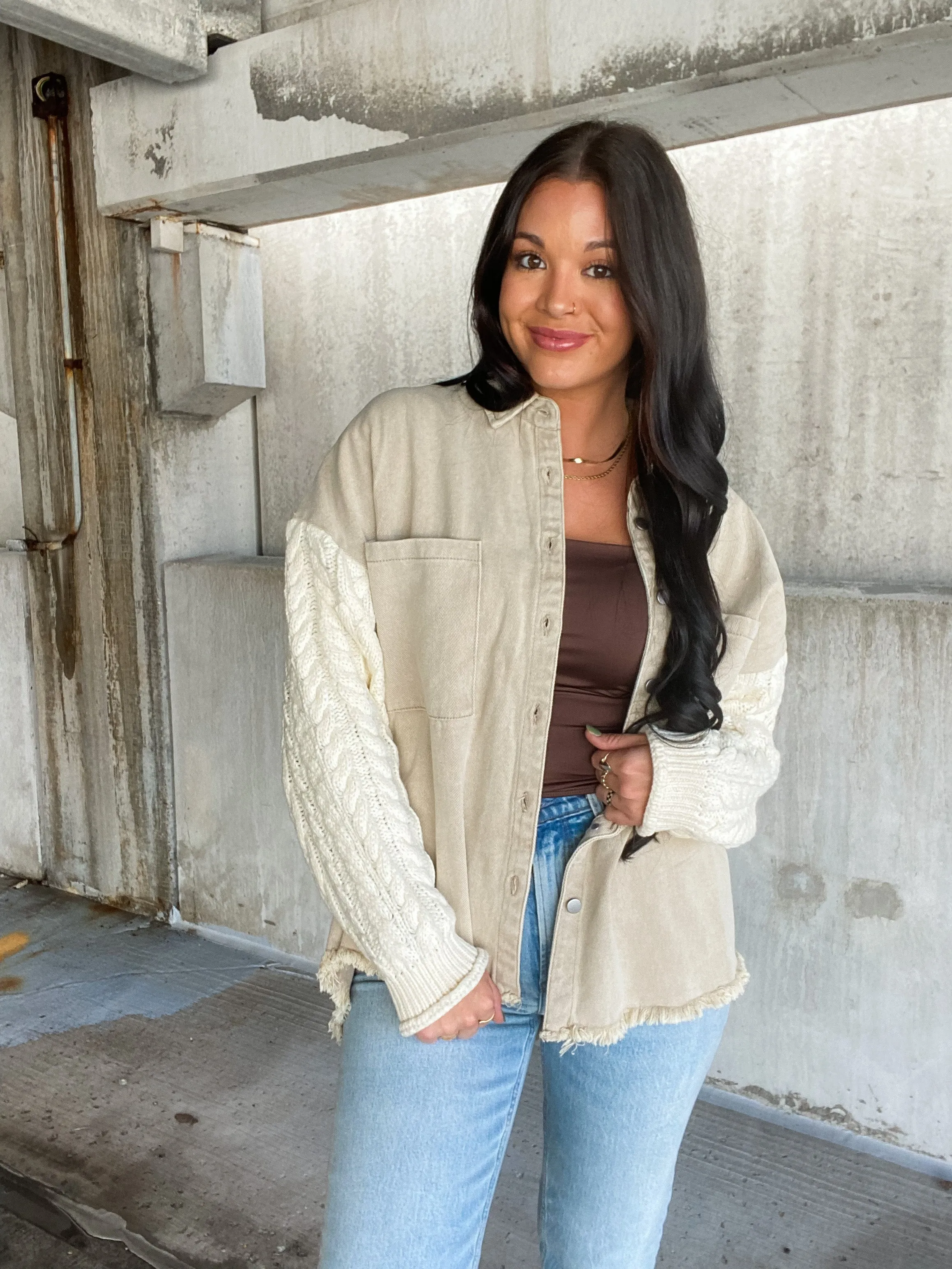 HARD TO LOVE SHACKET-CREAM & IVORY