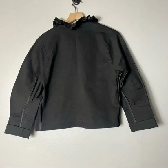 Harvey Faircloth  Ruffle Collar Crop Denim Jacket in Black