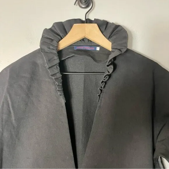 Harvey Faircloth  Ruffle Collar Crop Denim Jacket in Black